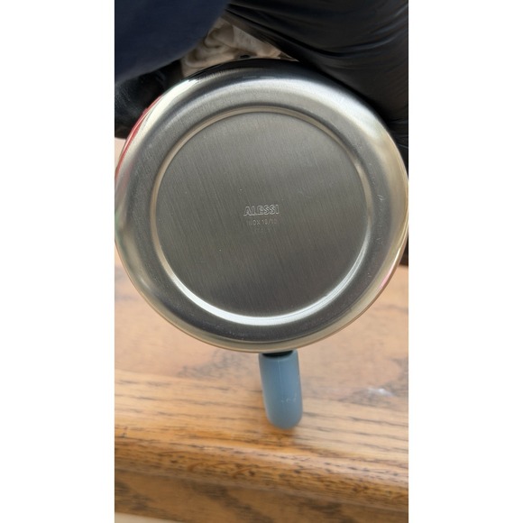 Alessi 18/10 Stainless Glass Mug Cup Set of 2 Blue Handles Italy - Picture 8 of 8